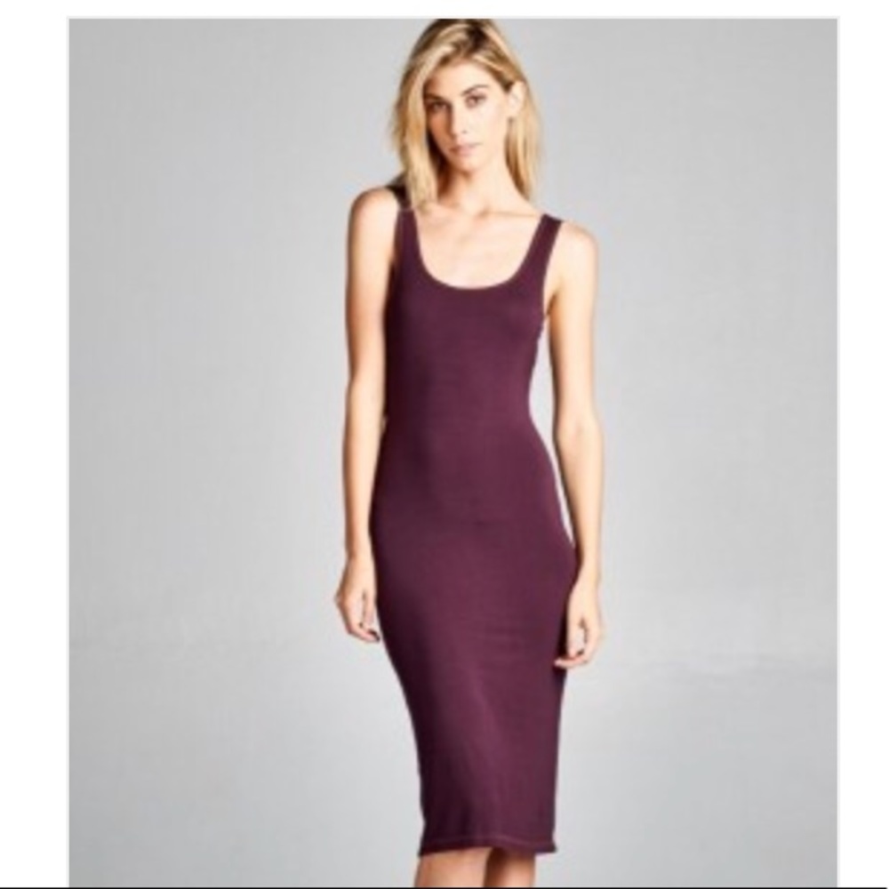 Plum midi sleeveless body con tank dress purple